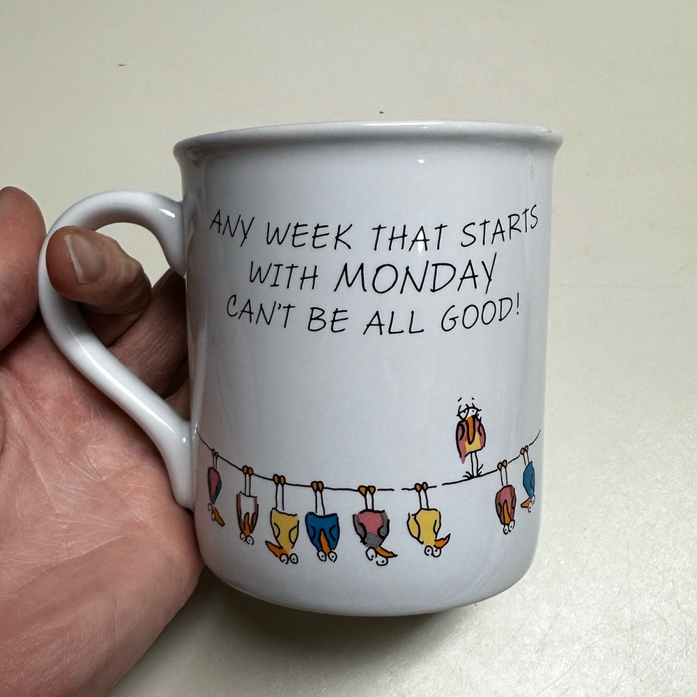 Hallmark White Motivational Mug with Colorful Birds hanging on the wire Any week